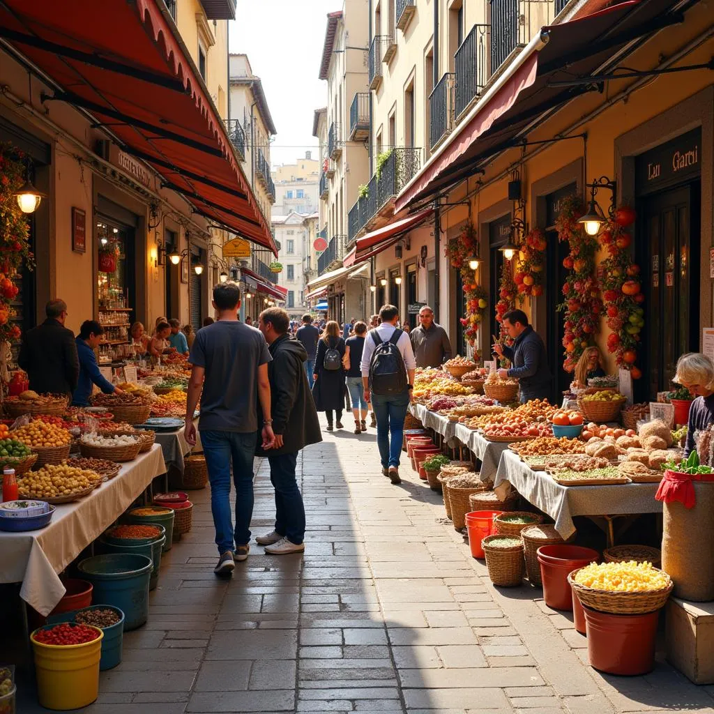 Local Spanish market bustling with people