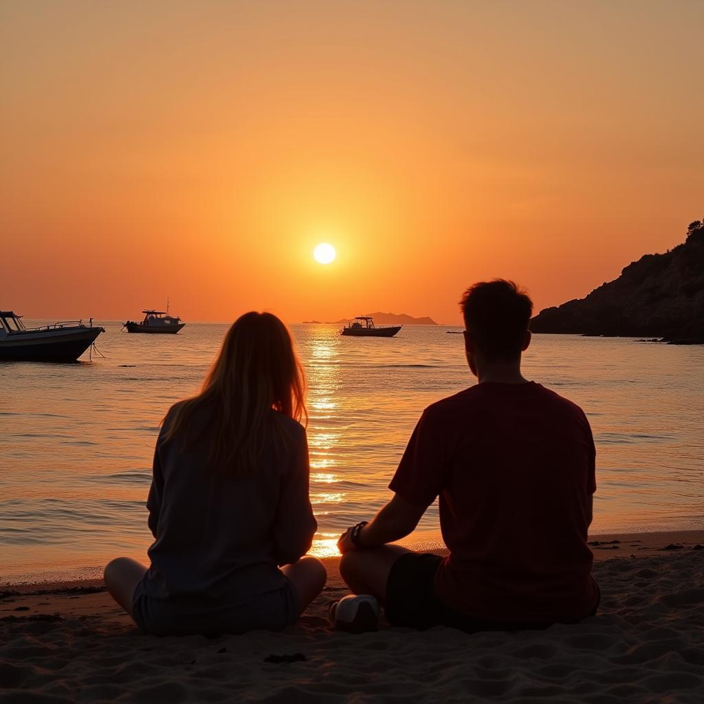 Relaxing sunset view on Los Hueros beach