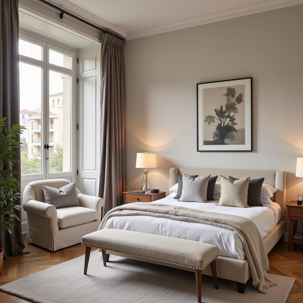 Serene bedroom staging in a Madrid home