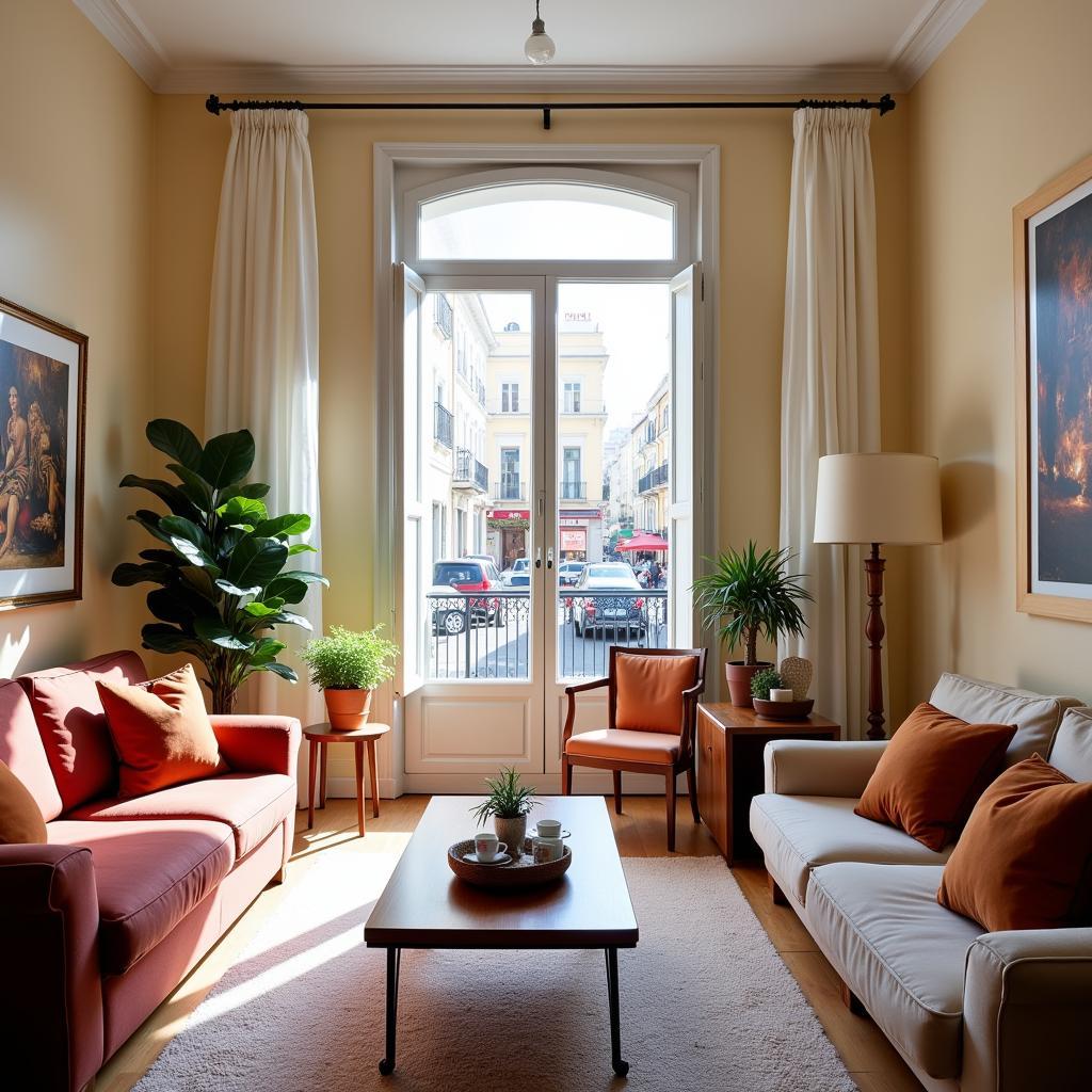 Cozy living room in a Madrid homestay