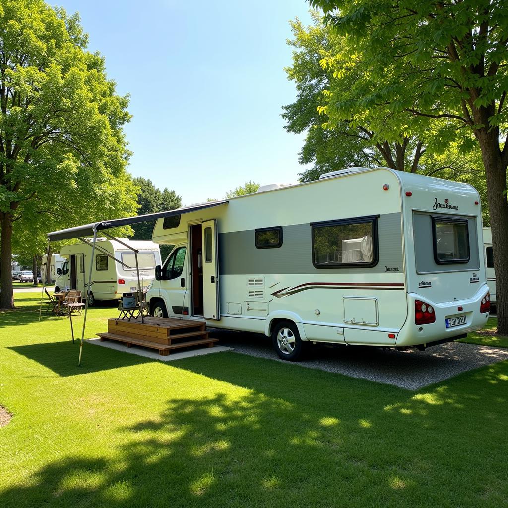 Mobile home parked at a campground near Madrid