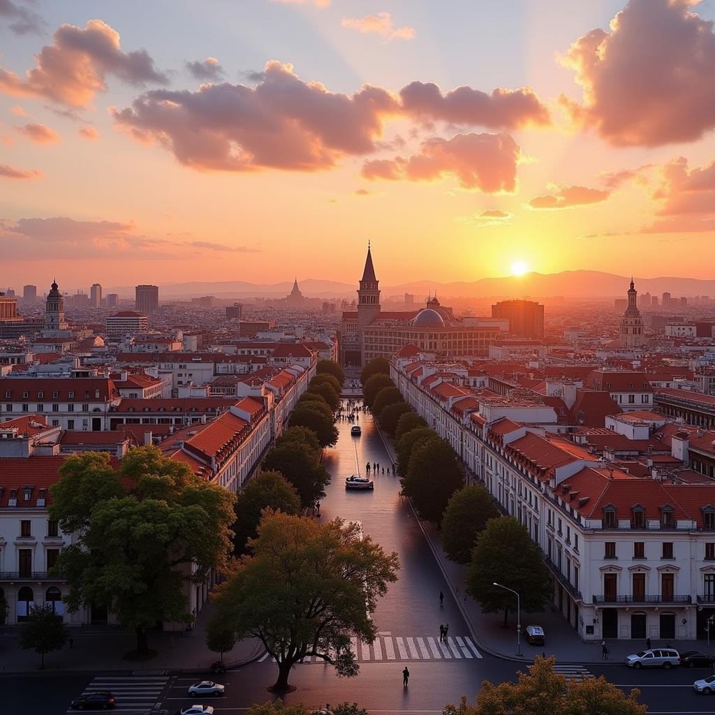 Stunning sunset over Madrid rooftops