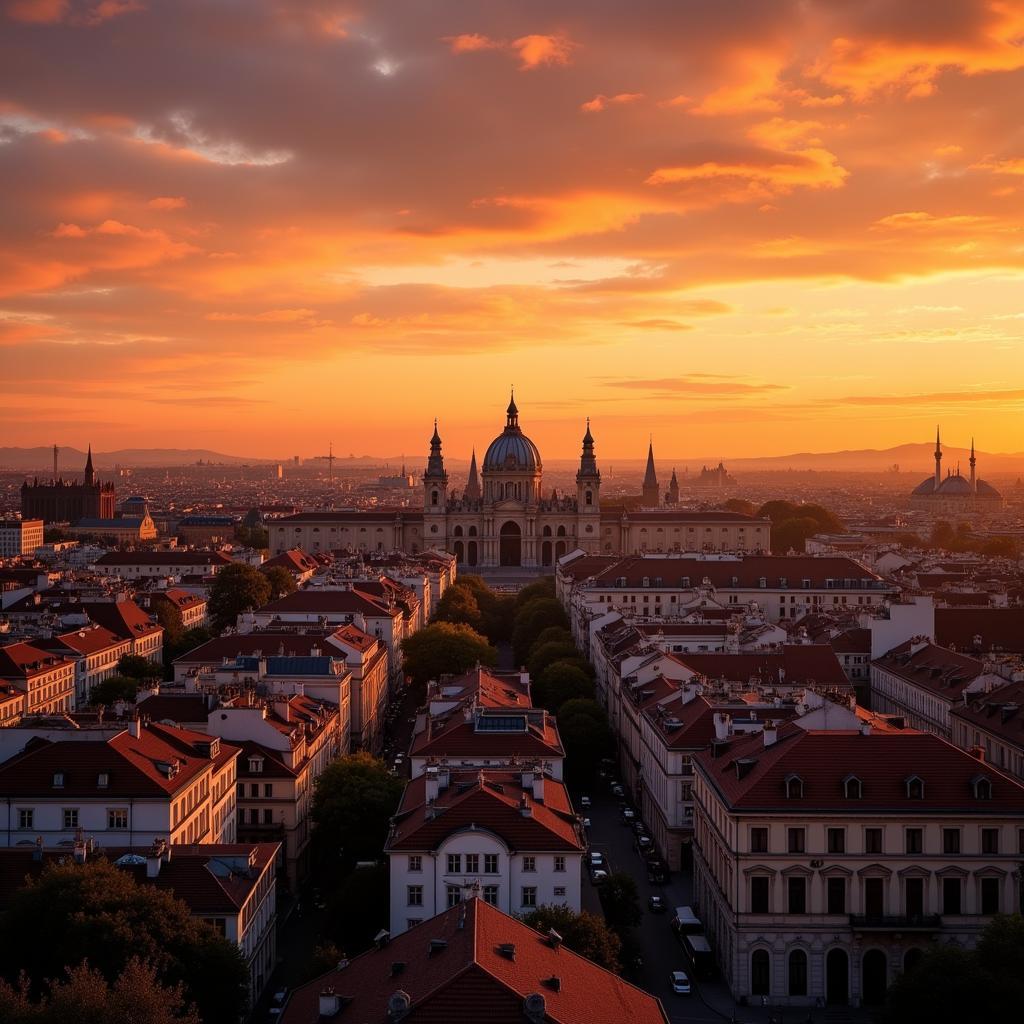 Madrid cityscape at sunset