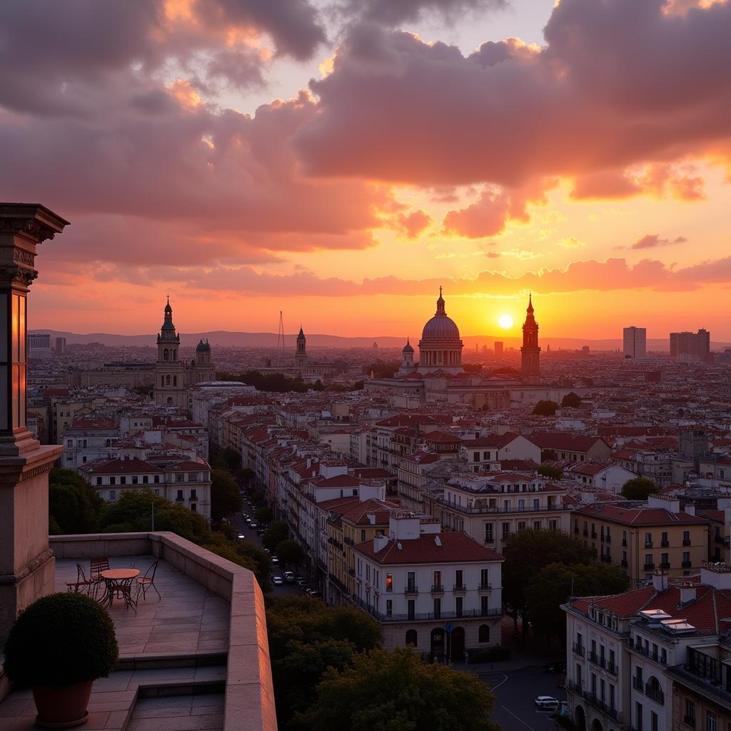 Breathtaking panoramic view of Madrid from a rooftop