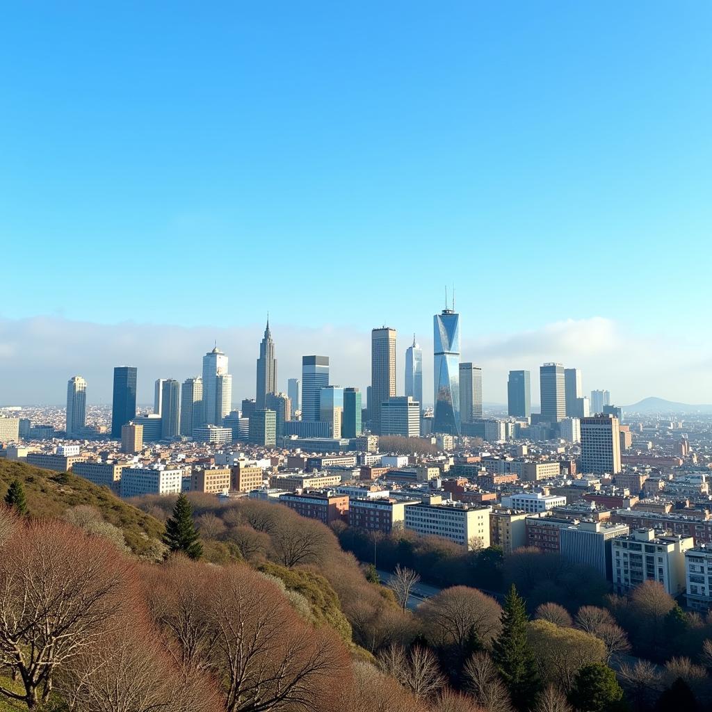 Panoramic view of Madrid skyline from Moratalaz