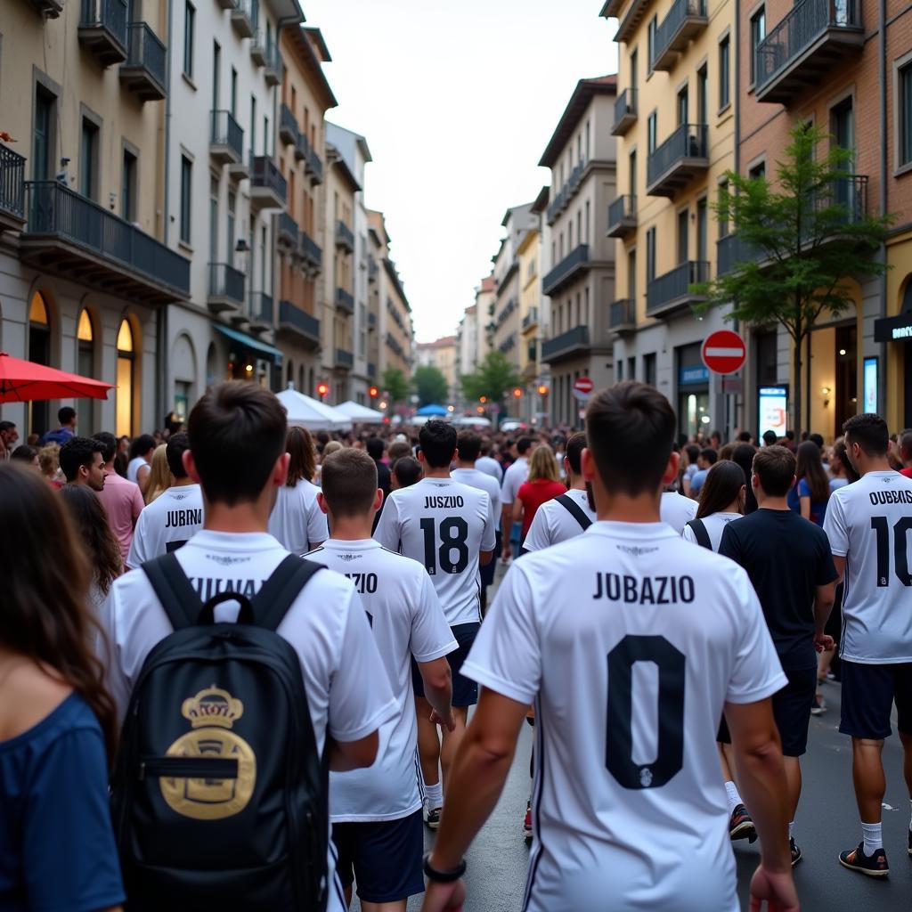 Madrid street life bustling with Real Madrid fans