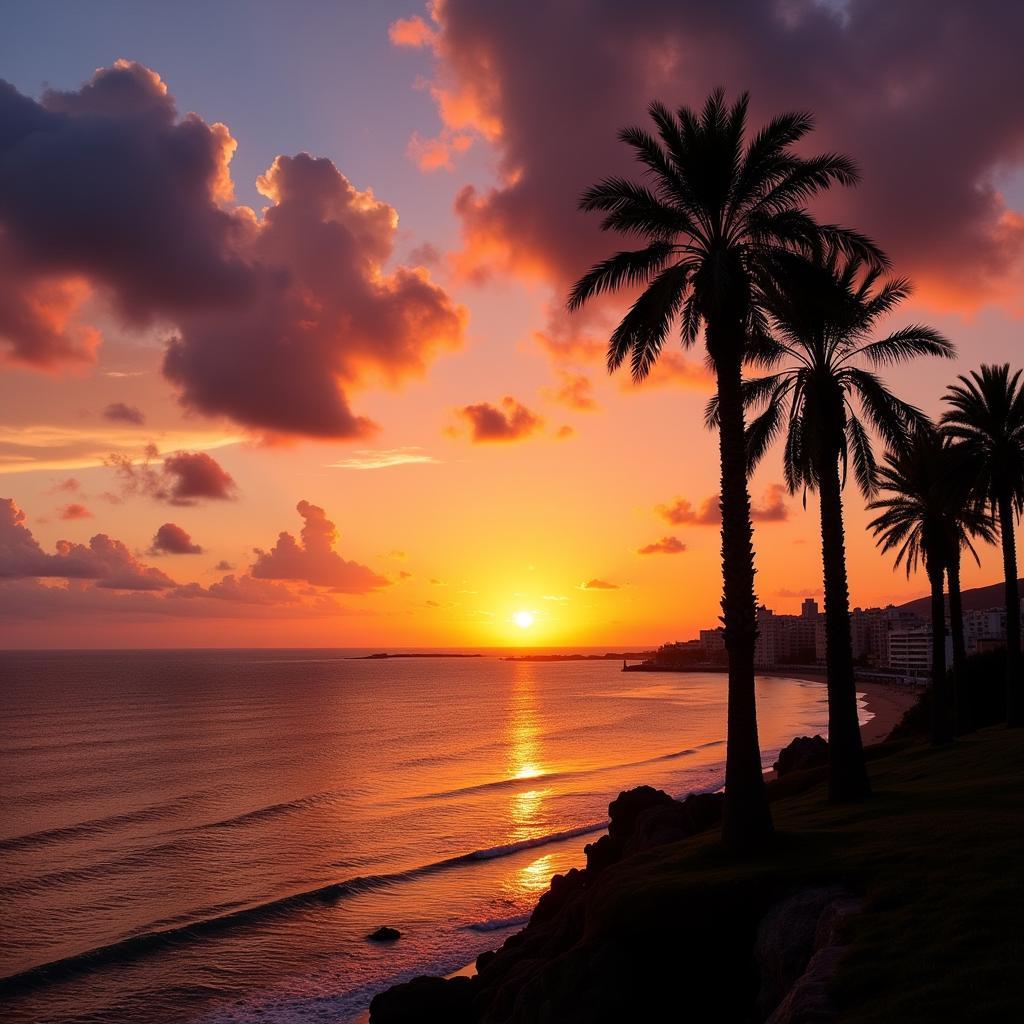 Sunset over the Mediterranean Sea in Malaga