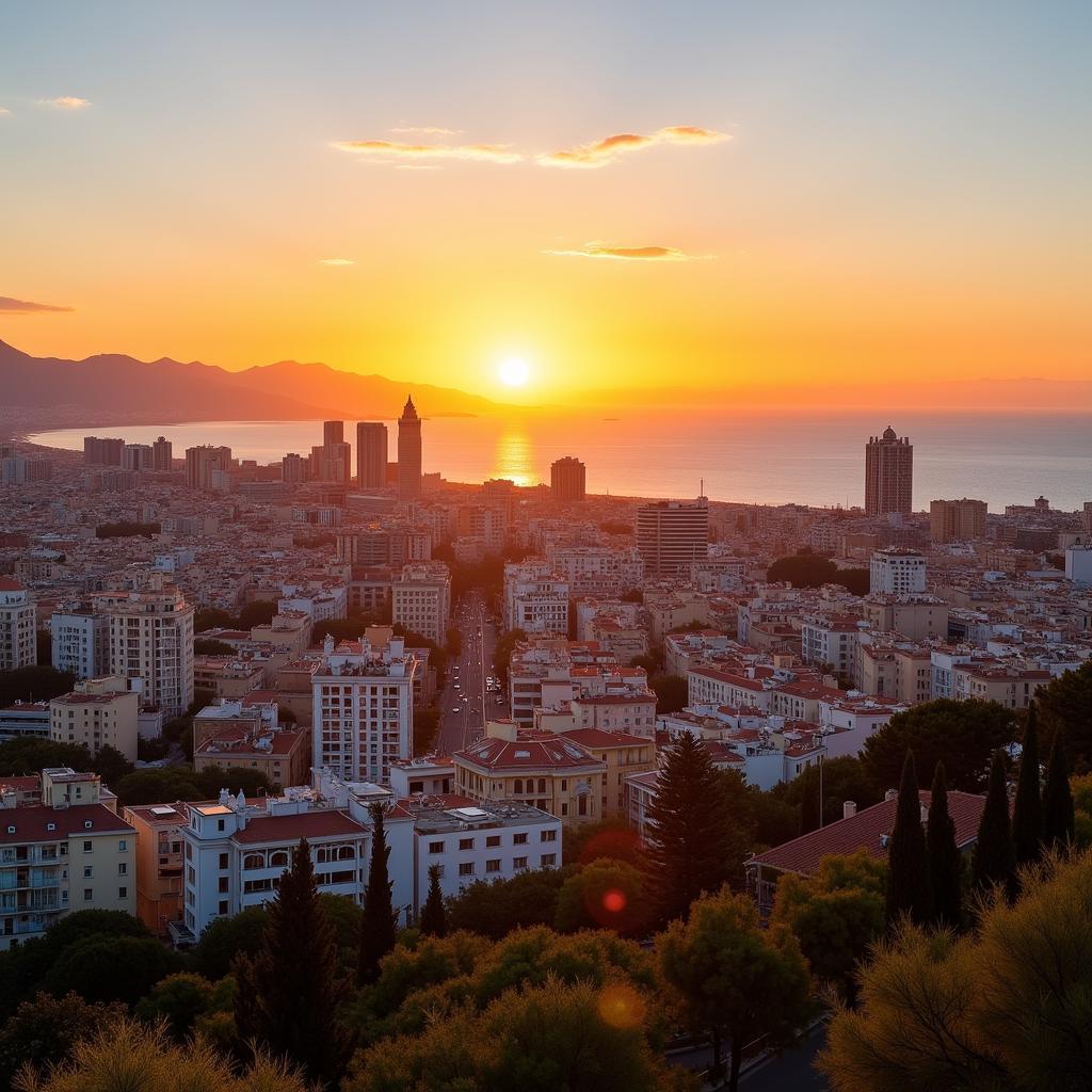 Malaga Cityscape at Sunset