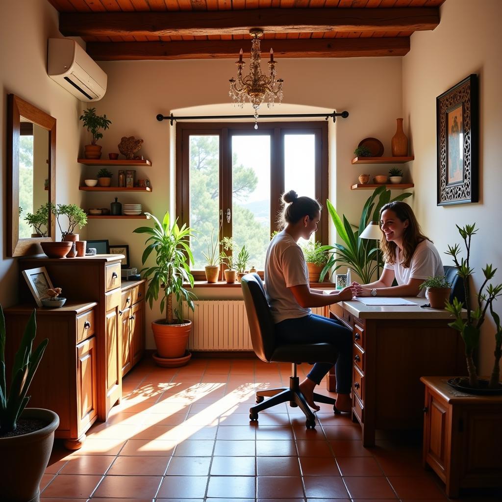 Cozy Mallorcan home nail salon interior