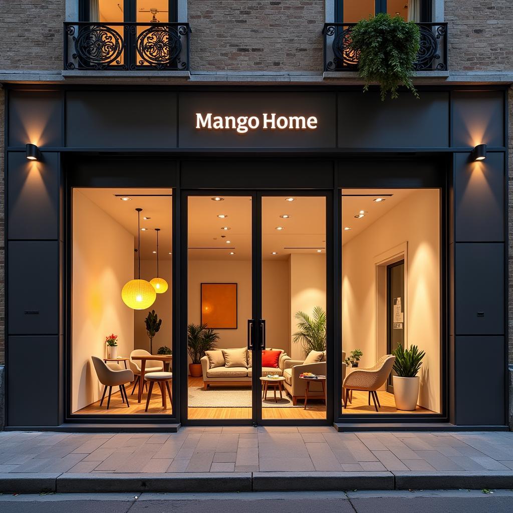 Modern and inviting storefront of tienda mango home madrid in a bustling Madrid street