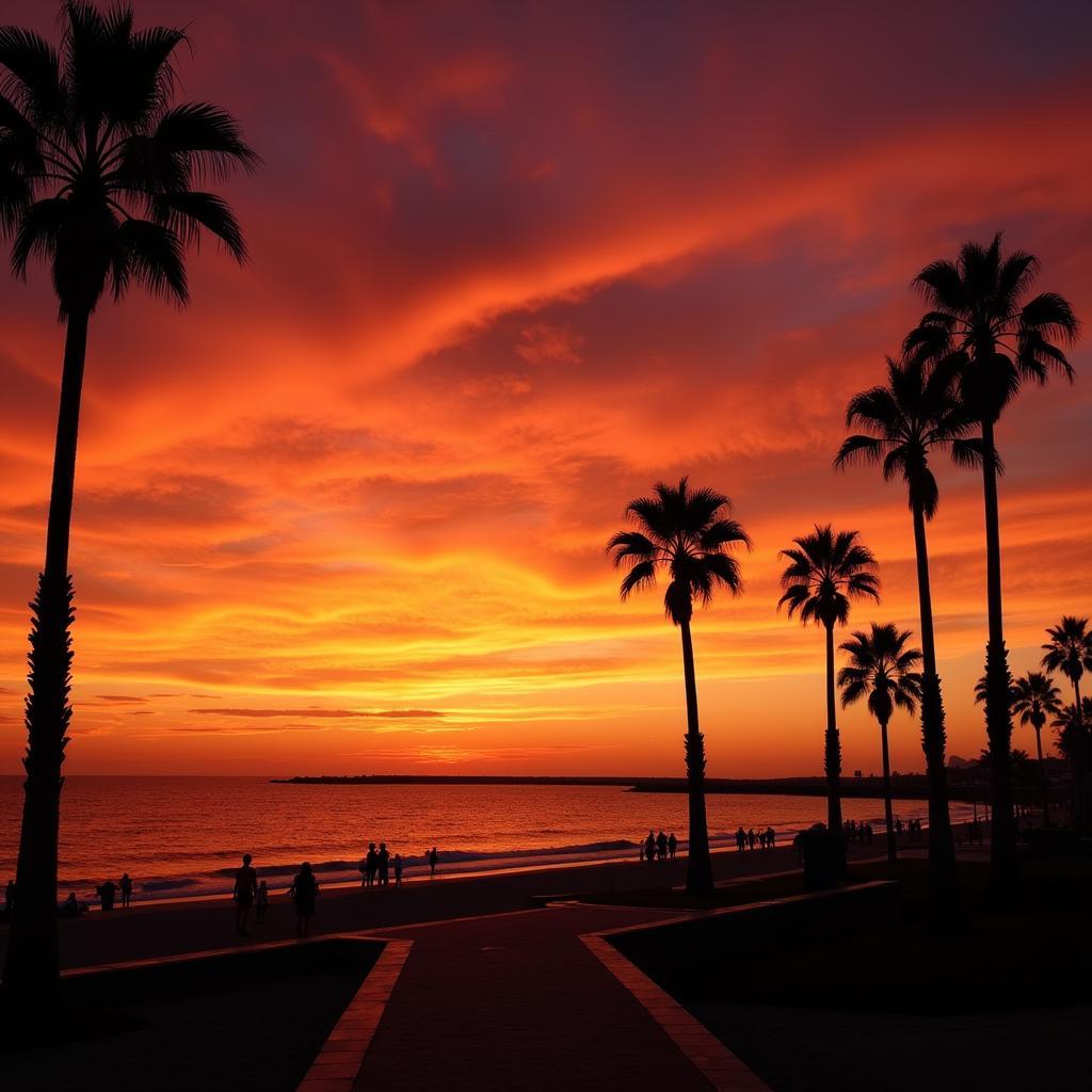 Sunset over the beach in Mazarron