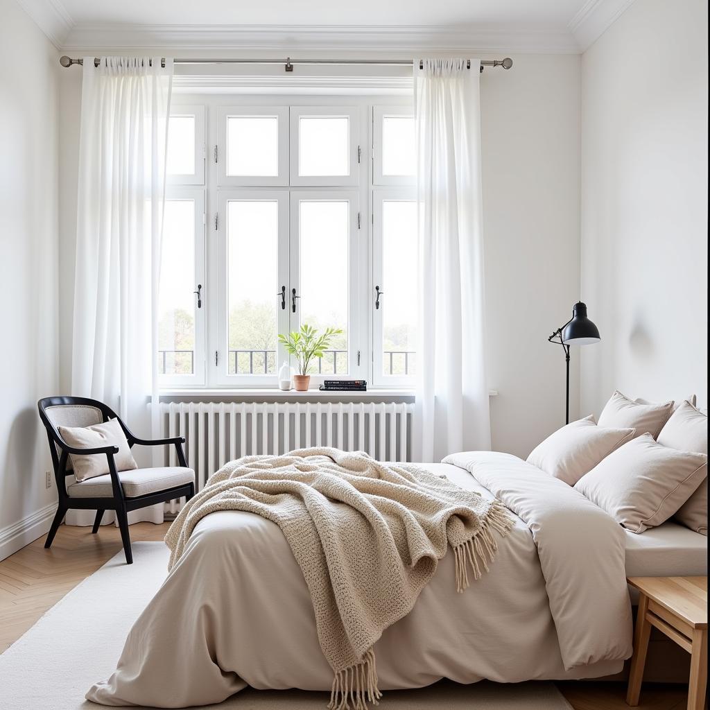 A bedroom in a "me Stay in Spain" homestay featuring Nordic-inspired design.