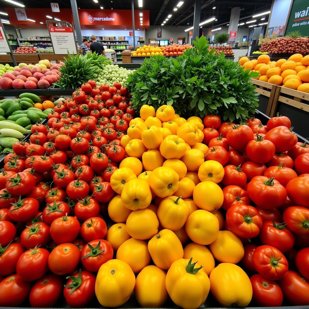 Vibrant display of fresh produce at a Mercadona store