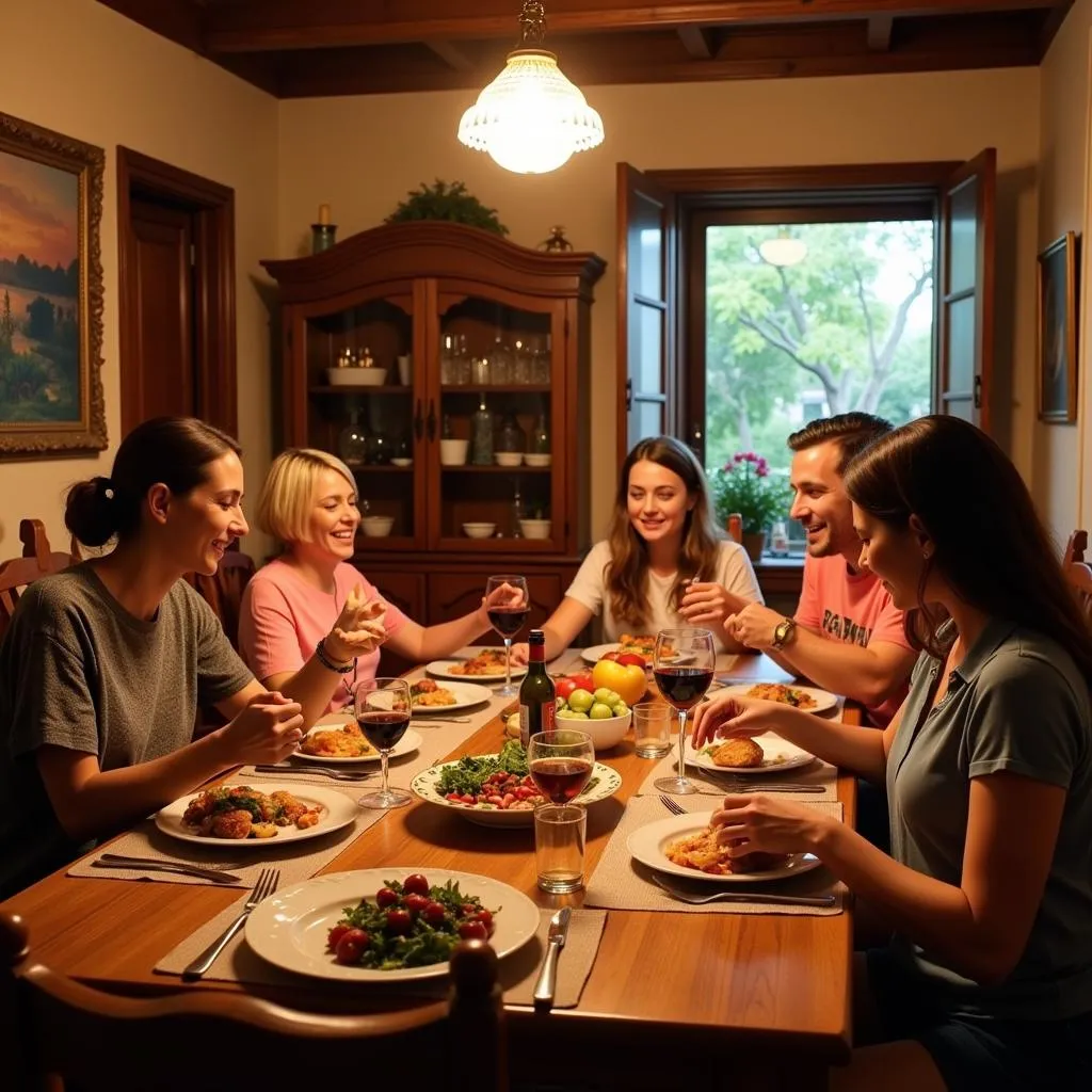 Family dinner at a mery home