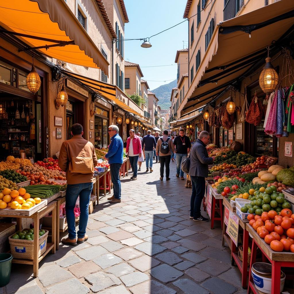 Guests exploring a bustling local market near Mesa Argo Kave Home