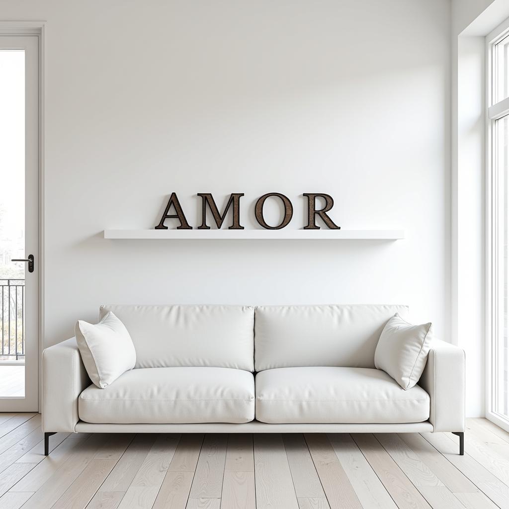 Metal "AMOR" Letras on Living Room Shelf