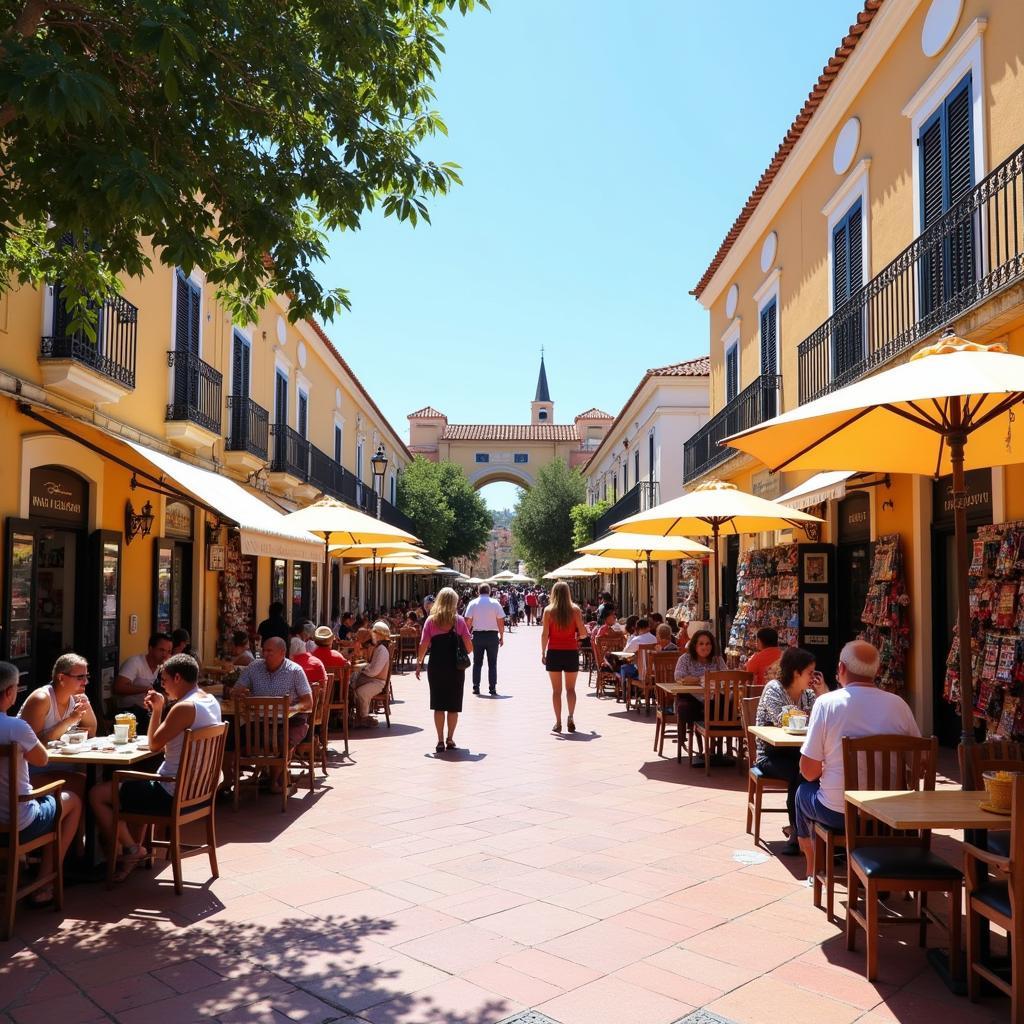 Locals enjoying the plaza in Mijas