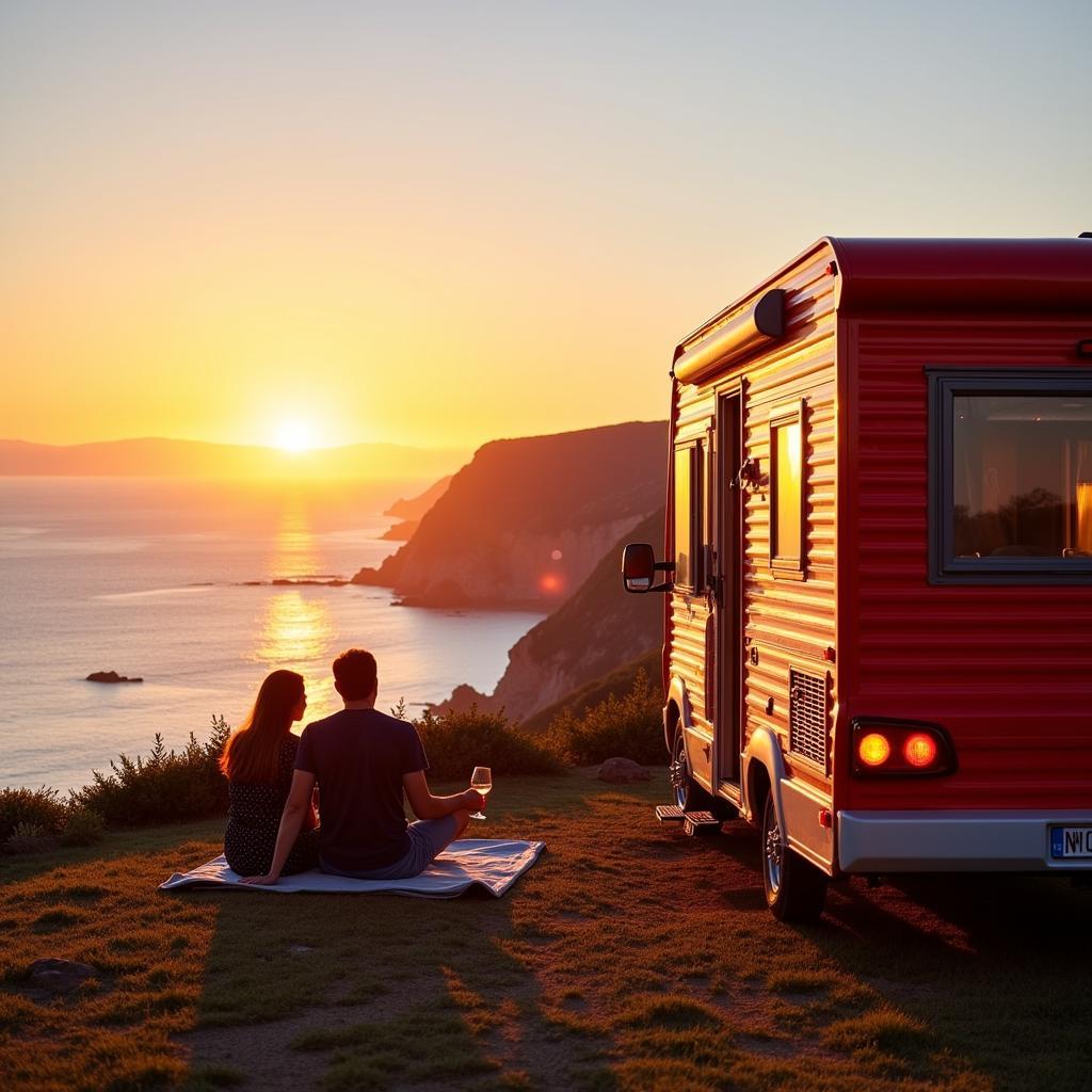 Mobil Home Parked on a Cliff overlooking the Spanish Coast