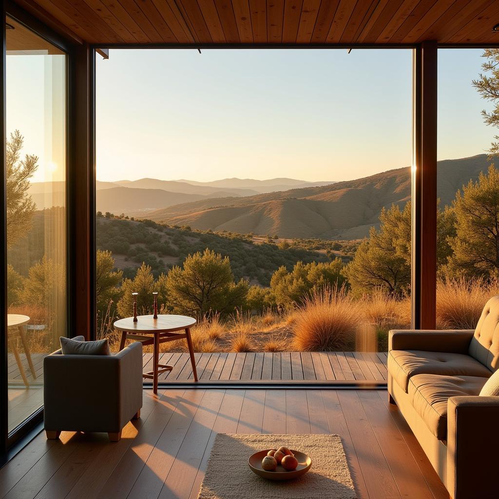 Modern mobil home diafana nestled amidst a Spanish landscape