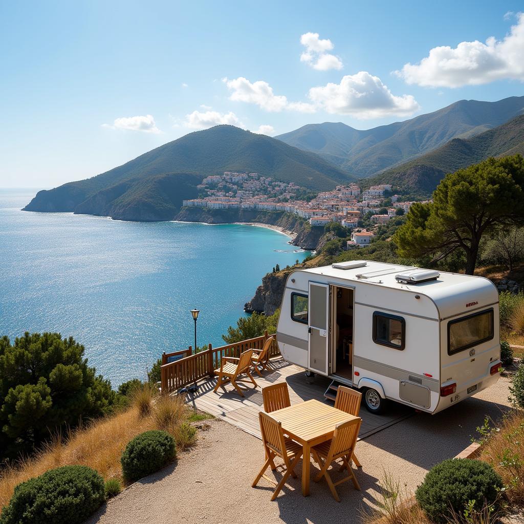 Mobile home parked near a Spanish coastal town