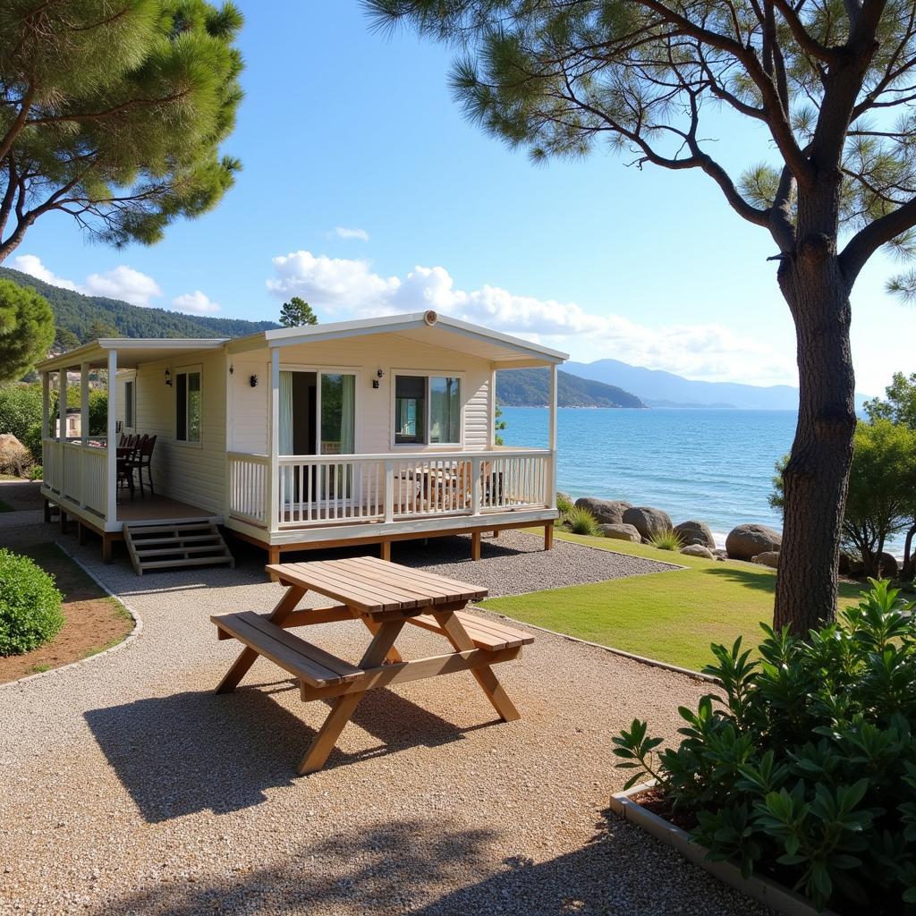 Mobile home parked on a beachfront property in Cunit, Spain