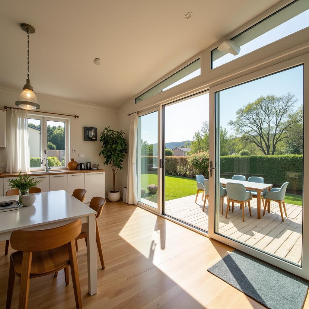 Spacious mobile home with a glass terrace enclosure