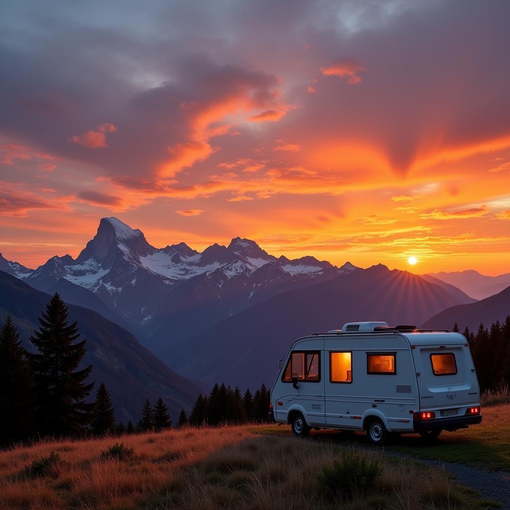 Mobile Home Inglesa with Sunset View in Pyrenees Mountains