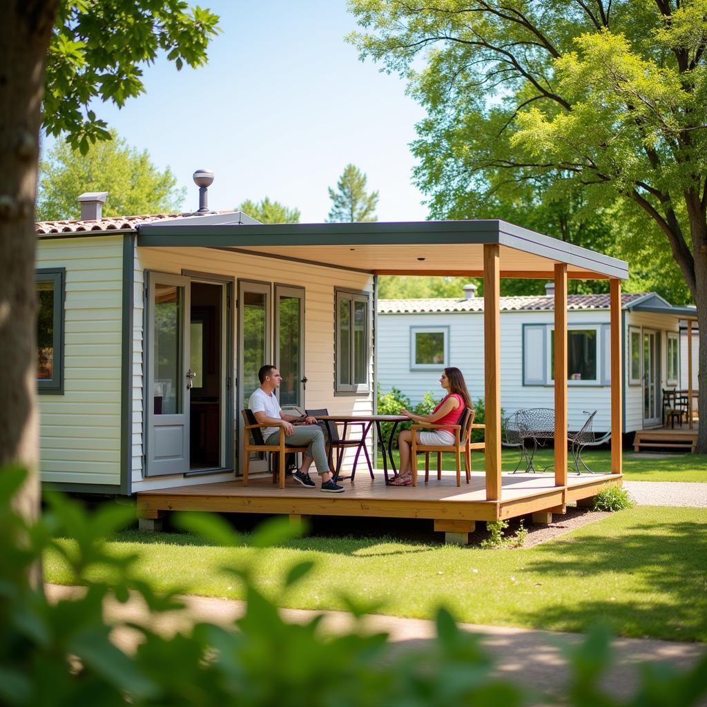 Couple Relaxing at a Mobile Home Park in Spain