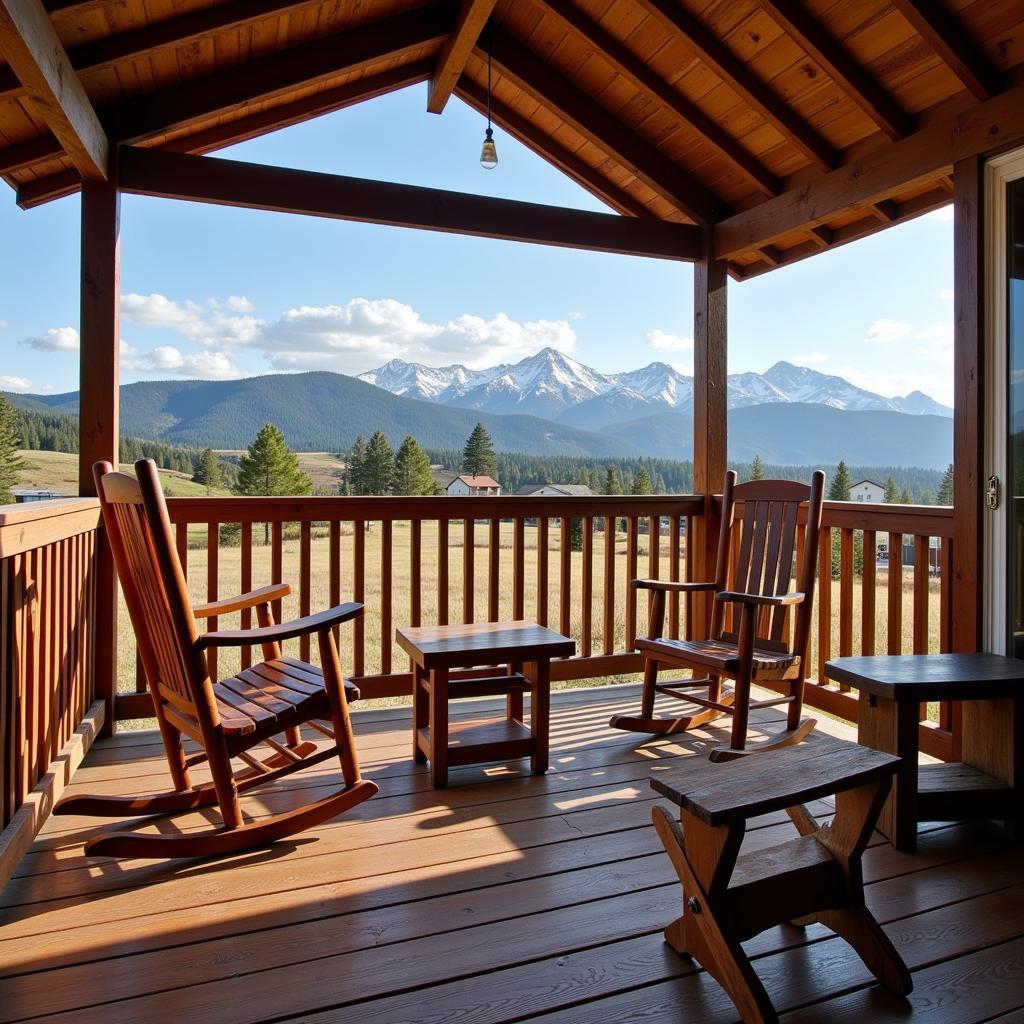 Cozy mobile home porch with mountain view