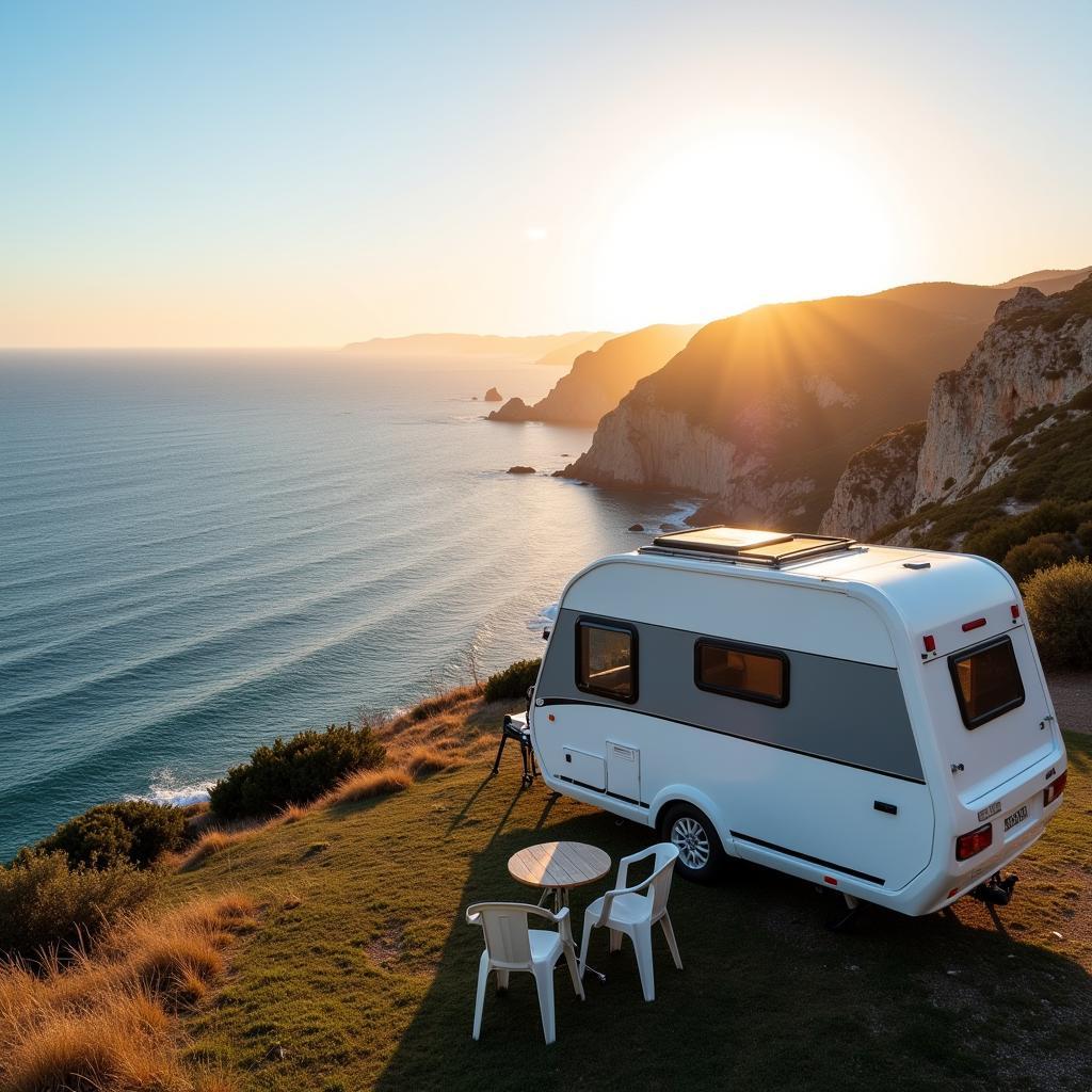 Mobile Home Parked Overlooking Spanish Coastline