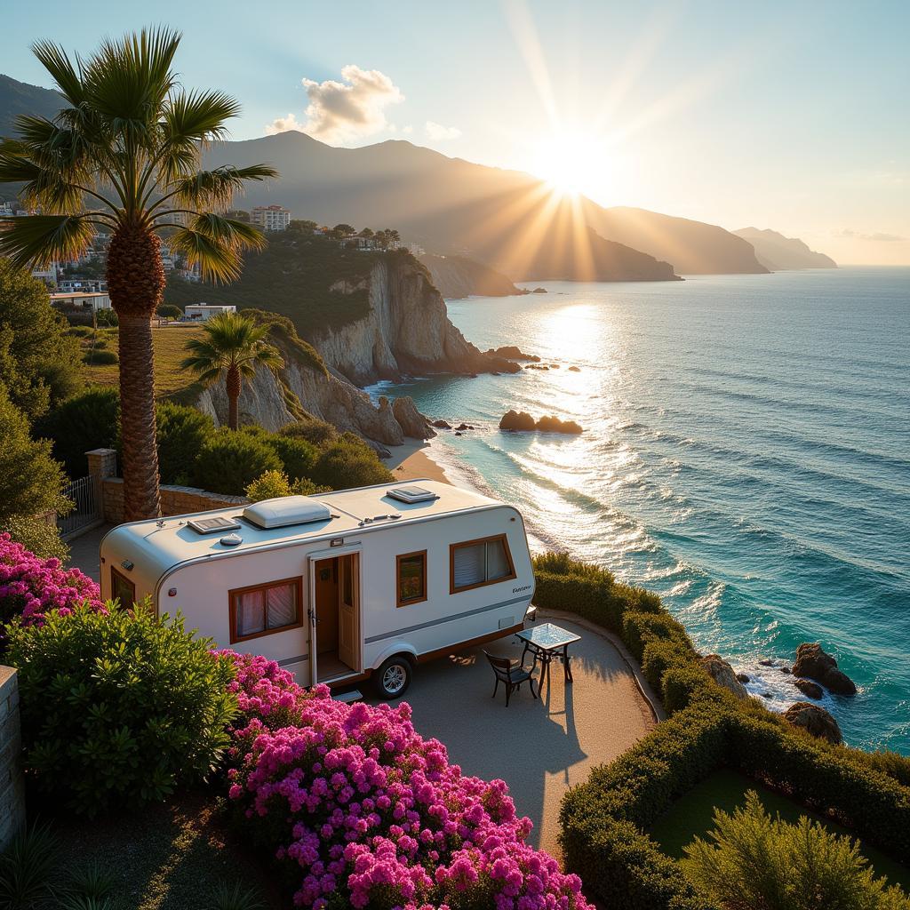 Mobile Home Parked on Spanish Coastline