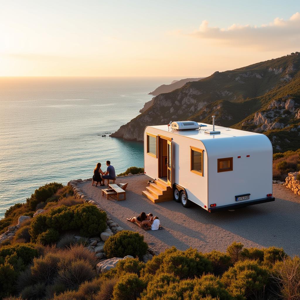 Mobile home parked overlooking the Spanish coastline