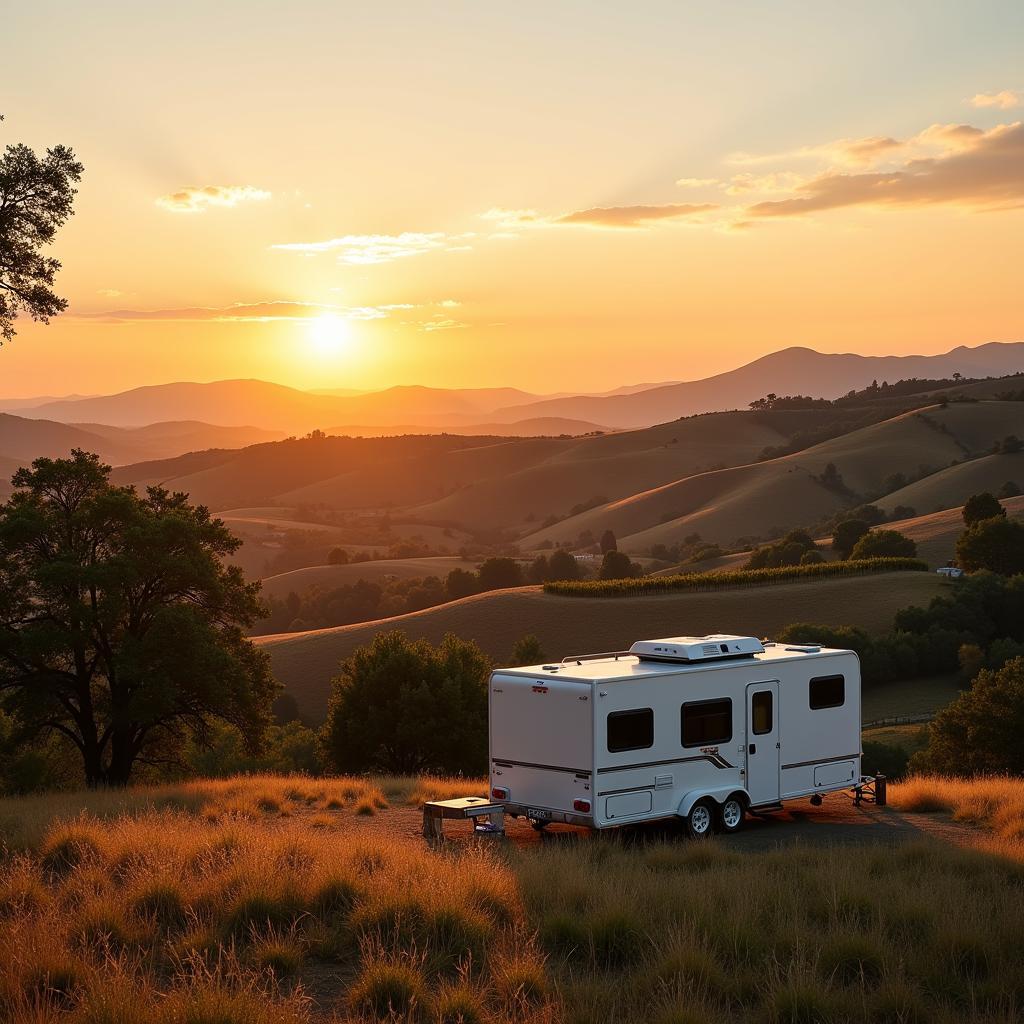 Mobile home parked in the Spanish countryside