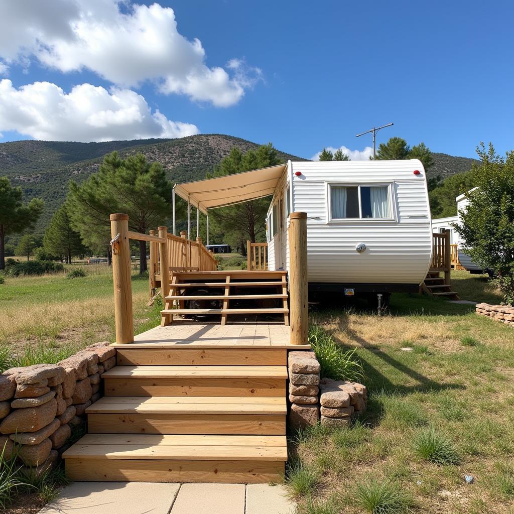 Mobile home steps in the Spanish countryside