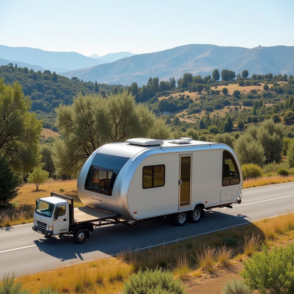 Mobile home being transported on a Spanish highway