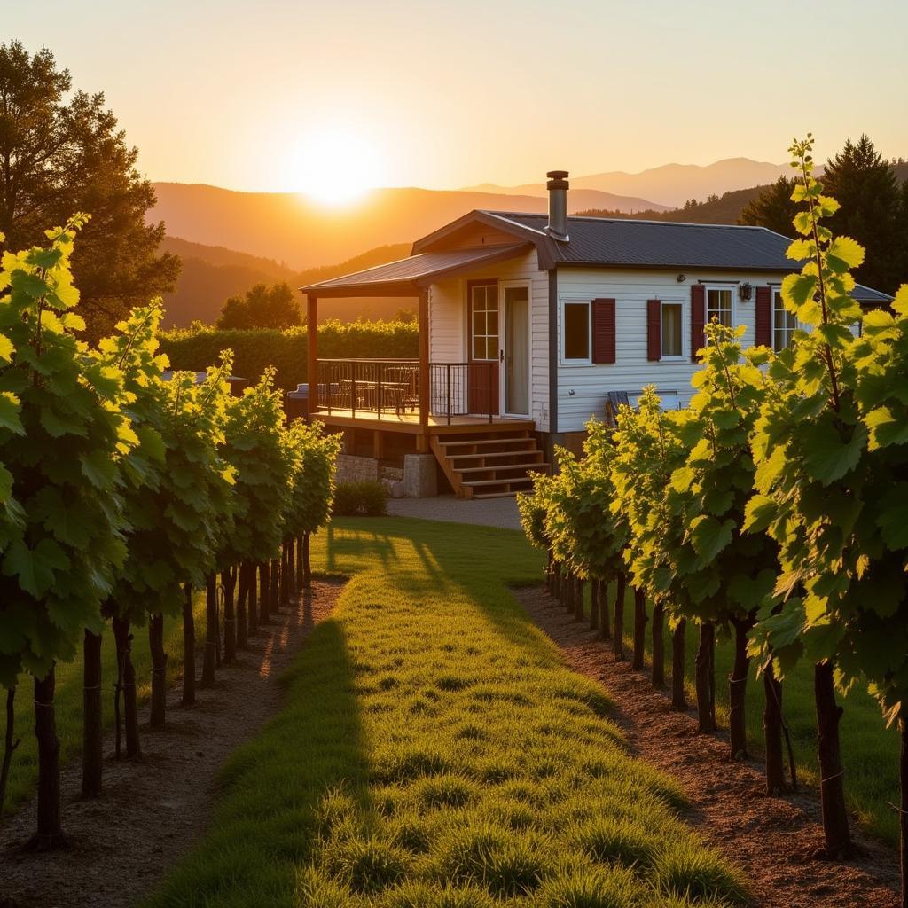 Mobile Home Nestled in Spanish Vineyard at Sunset