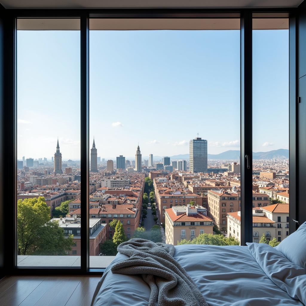 Modern apartment overlooking Barcelona skyline