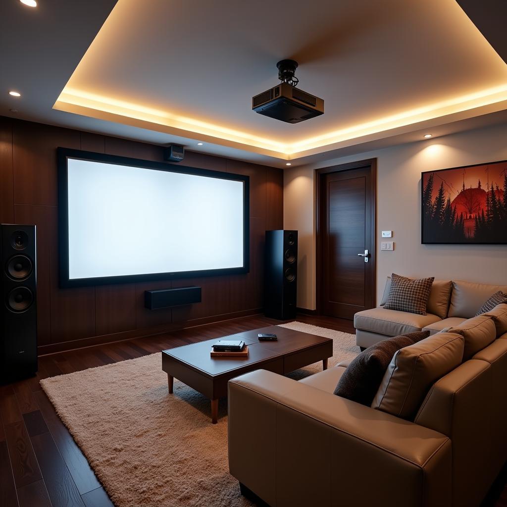 Modern Home Cinema Setup with Spanish Decor