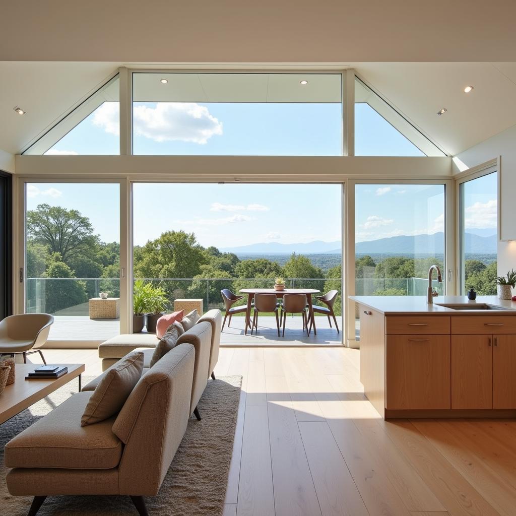 Spacious and well-lit living area in a modern mobile home