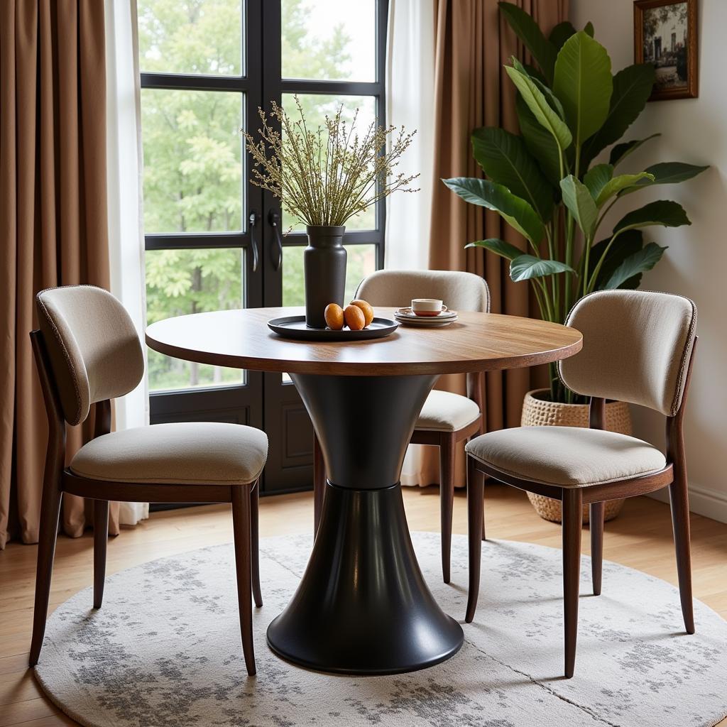 Modern Round Dining Table with Metal Accents