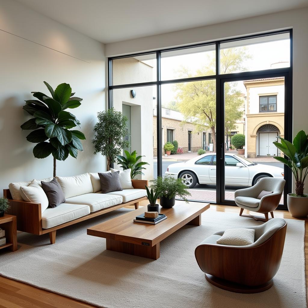 Modern Spanish Living Room Accented with Artificial Greenery