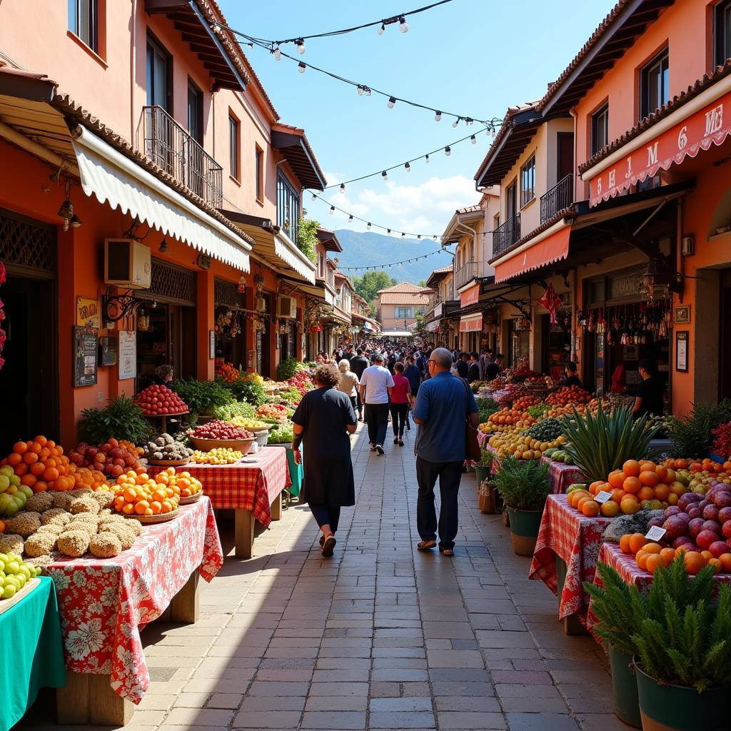 Bustling local market in Moratalaz