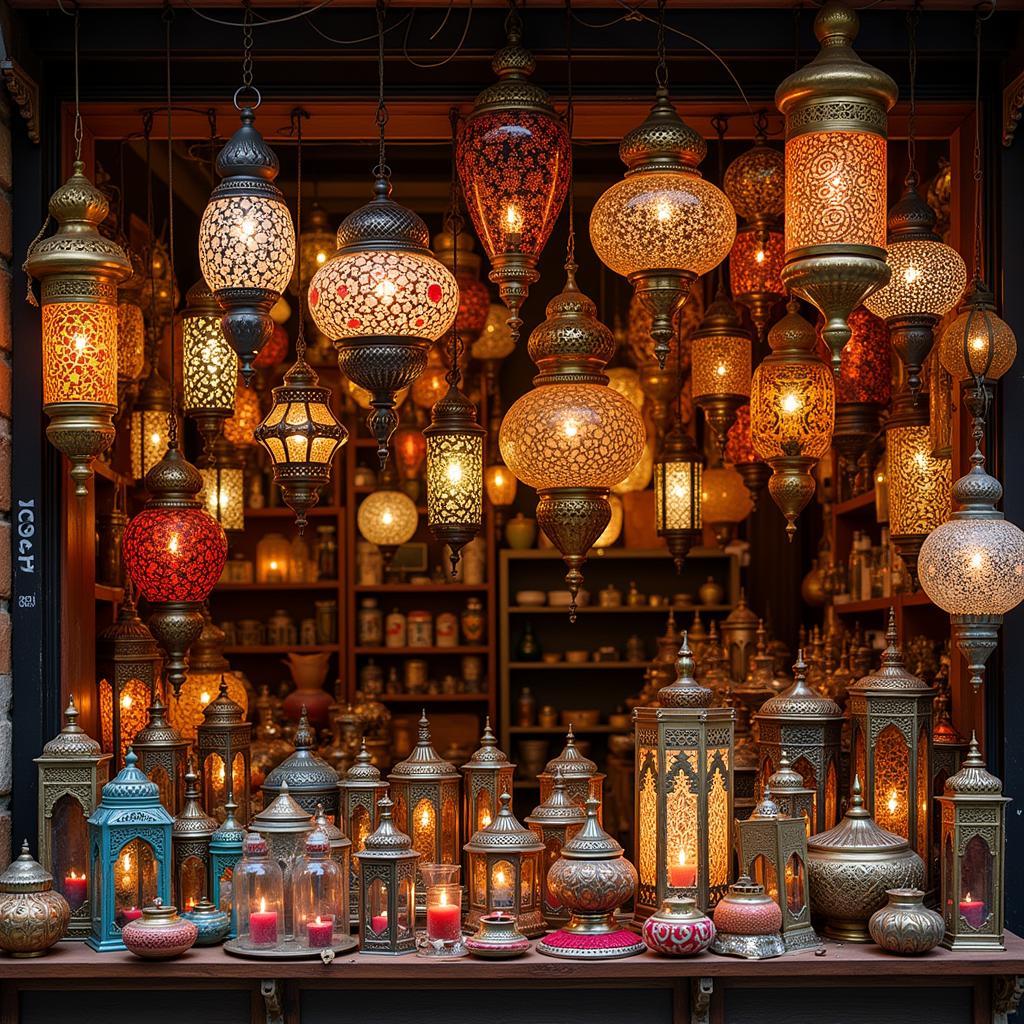 Traditional Moroccan Lanterns in a Shop