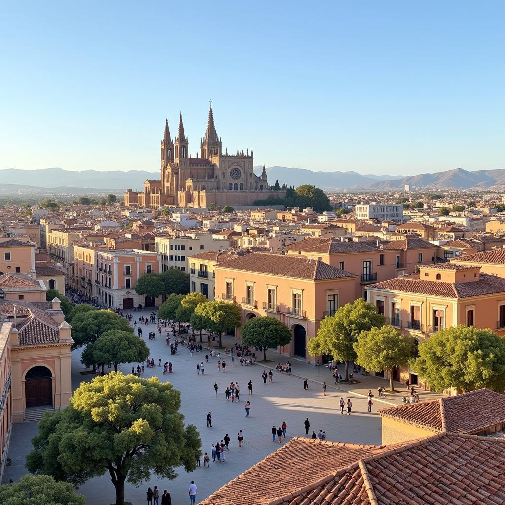 Historic center of Murcia city with the Cathedral in the background