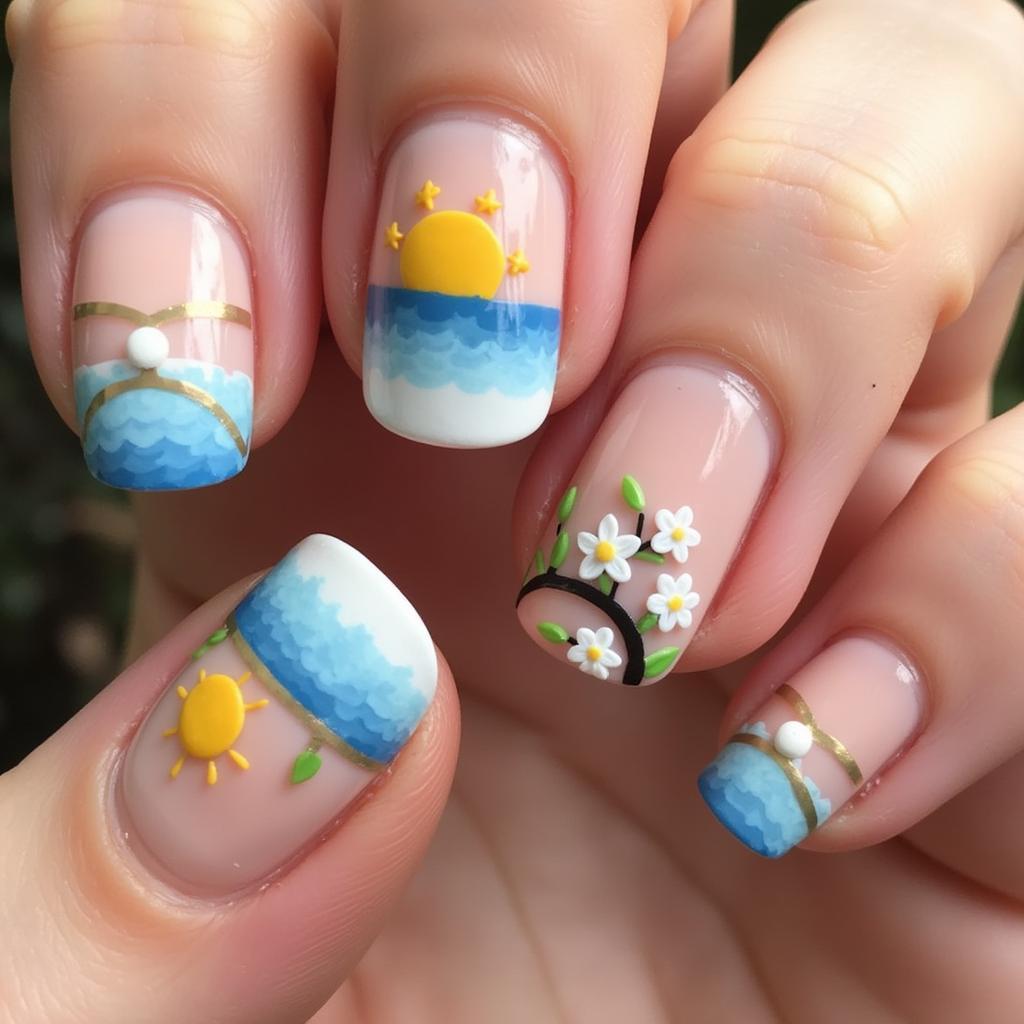 Intricate nail art inspired by Mallorca's scenery