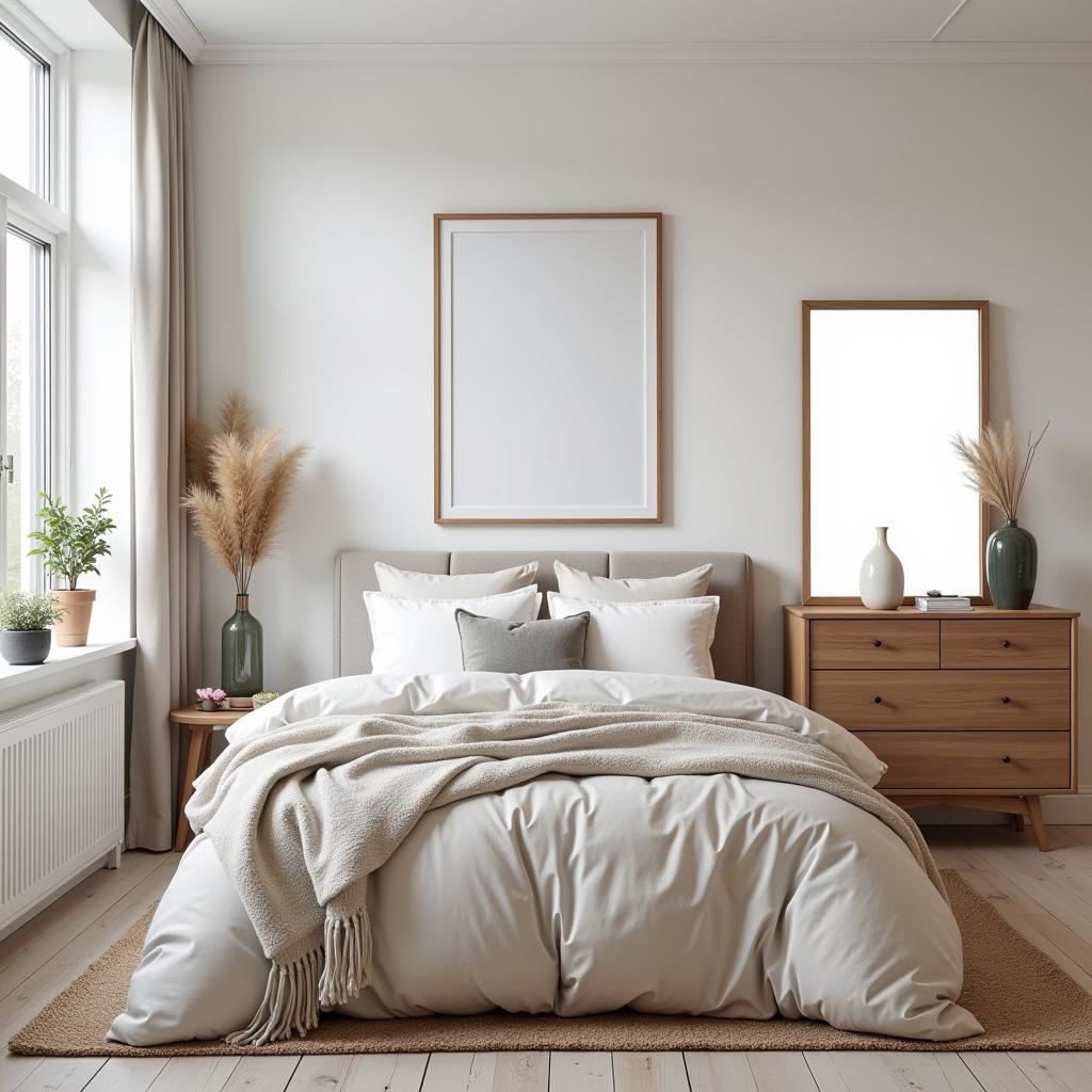 A bedroom showcasing Nordic home edredones as part of the interior design