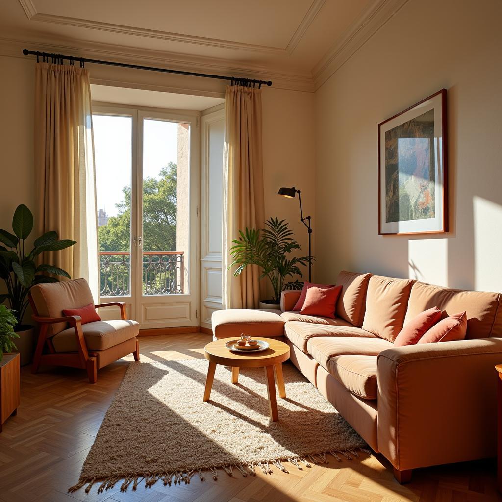 Spacious living area in an Olala Homes apartment in Madrid