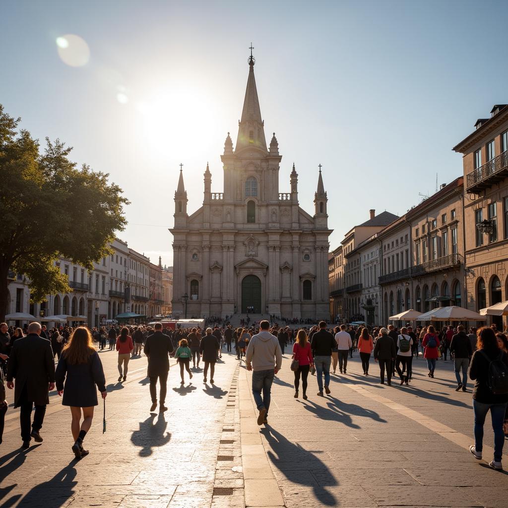 Ourense Cathedral square bustling with life