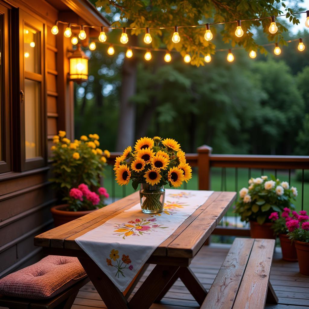 Outdoor patio of a Spanish villa with DIY decorations.