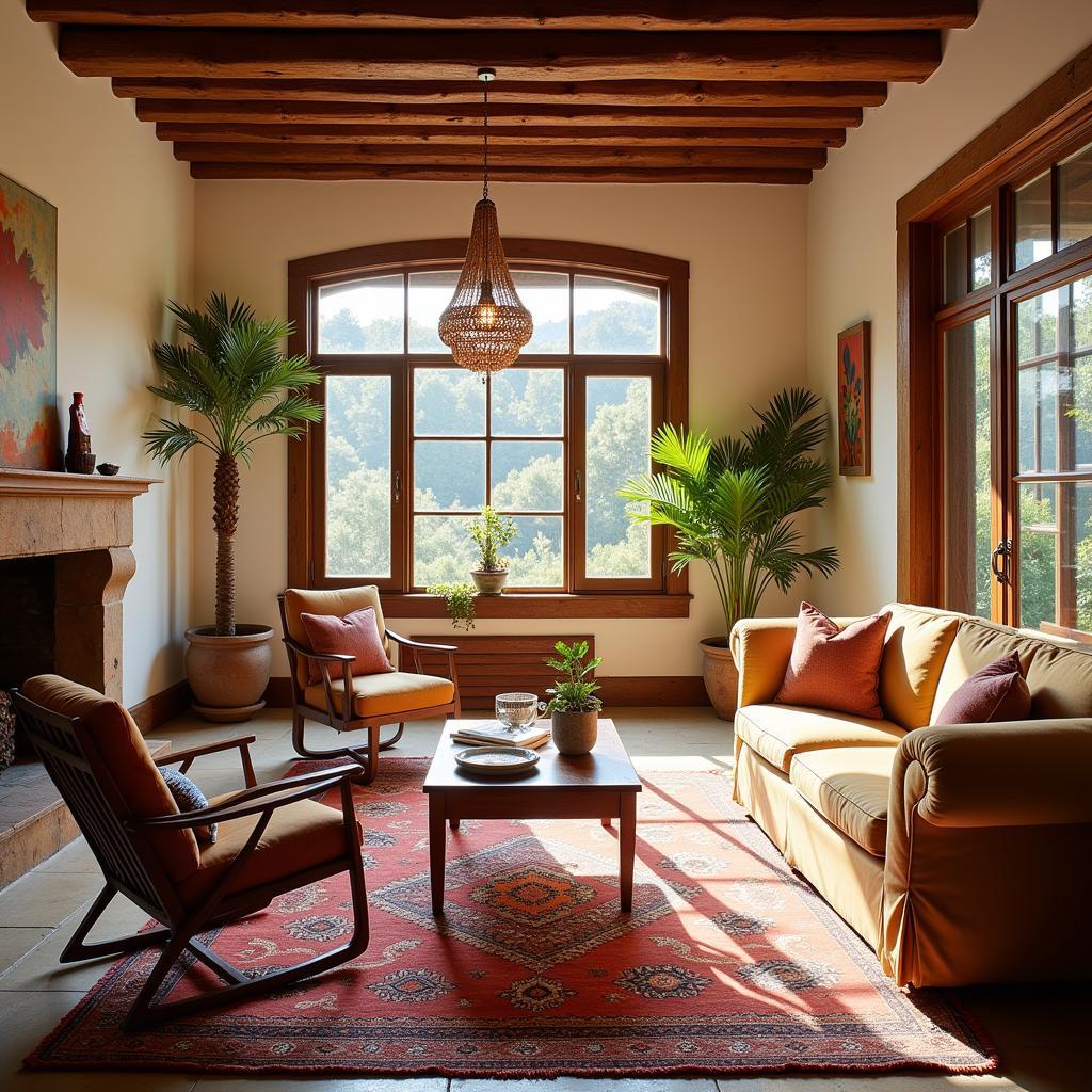 A beautifully arranged living room setting inside Outlet Kave Home, showcasing a blend of modern and traditional Spanish design elements.